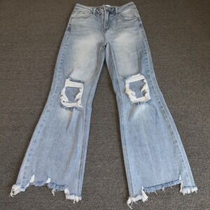 Freckled Poppy x Risen Jeans Light Wash Distressed Wide Leg Jeans Size 3/26